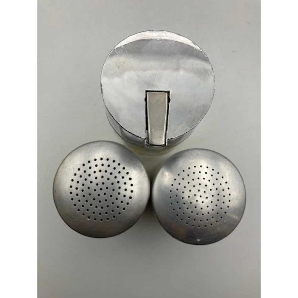 Vintage Aluminum Salt Pepper Shaker Set With Glass Sugar Dispenser Kitchen Decor